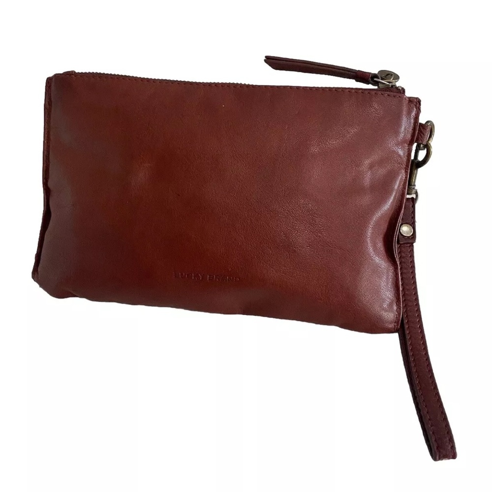 SOLD! EUC Lucky Brand Rayla Burgandy Brown Chevron Leather Wristlet Clutch - Picture 3 of 14